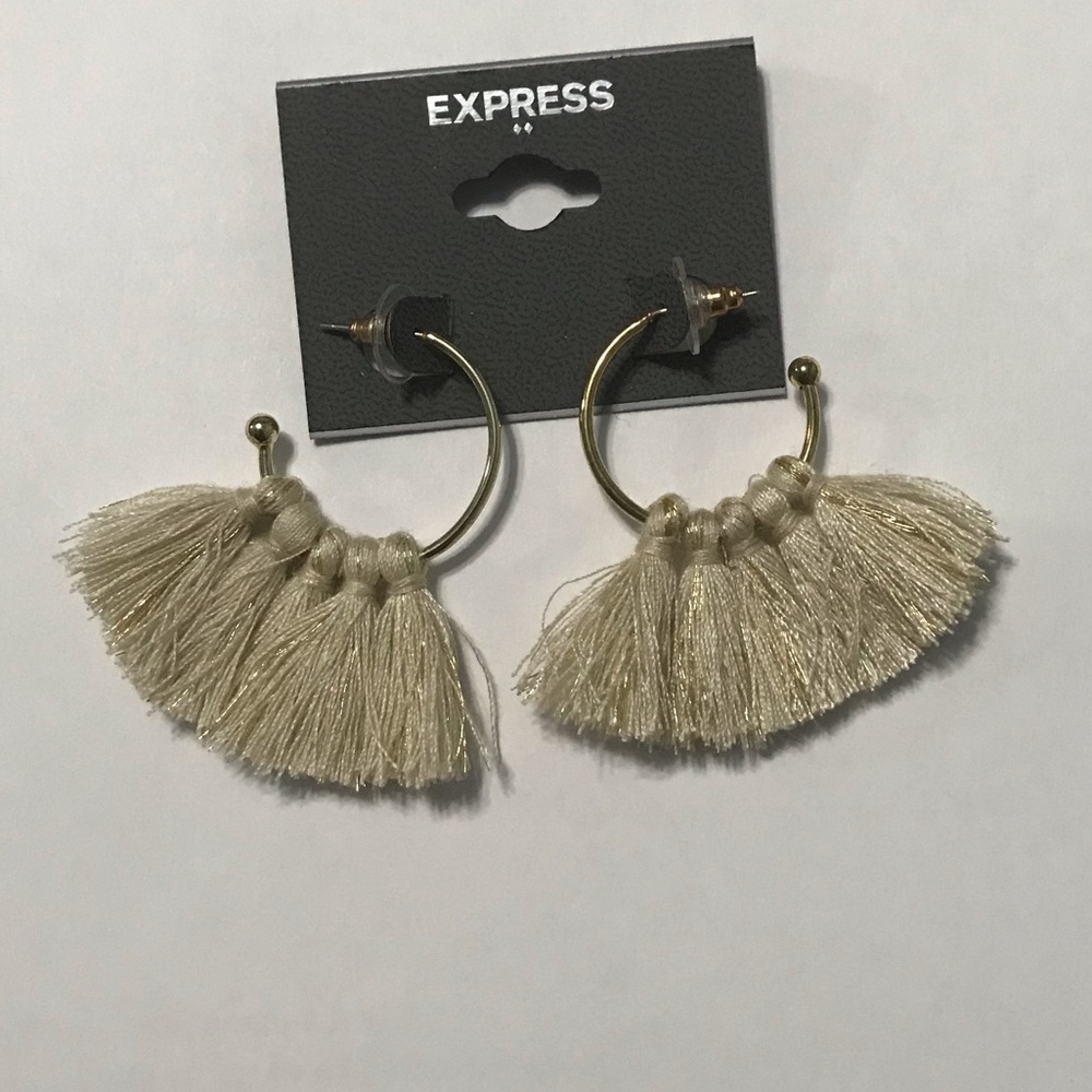 Express Tan and Gold Tassel Earrings
